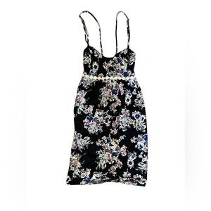 Mimi Chica Floral Dress Black with Blue and Purple Flowers & Embroidered Daisy’s